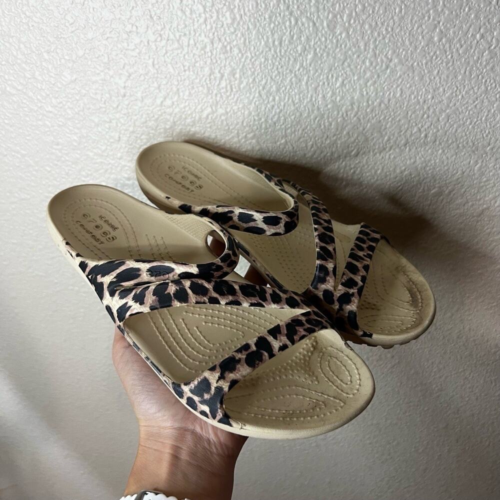 Crocs Leopard Print Two-Strap Slide Rubber Sandal… - image 1
